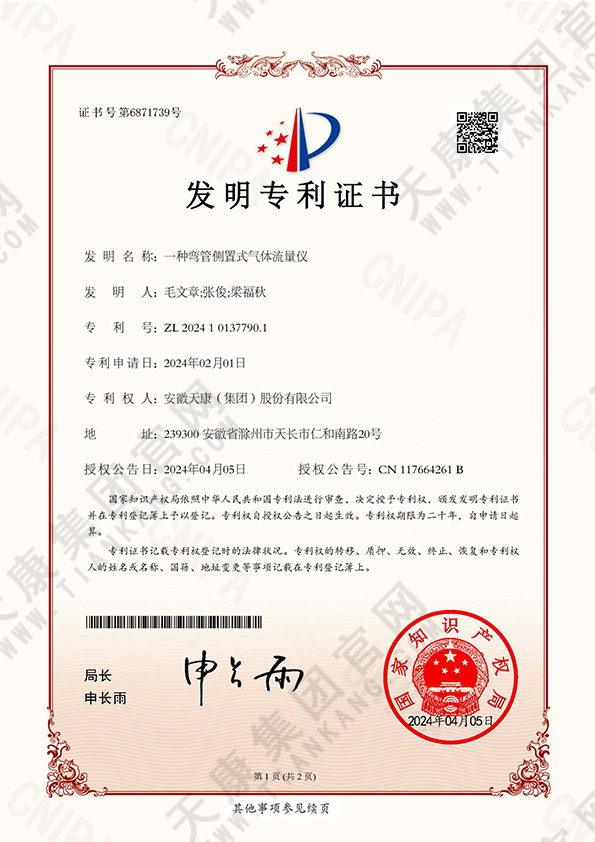 一種彎管側(cè)置式氣體流量?jī)x