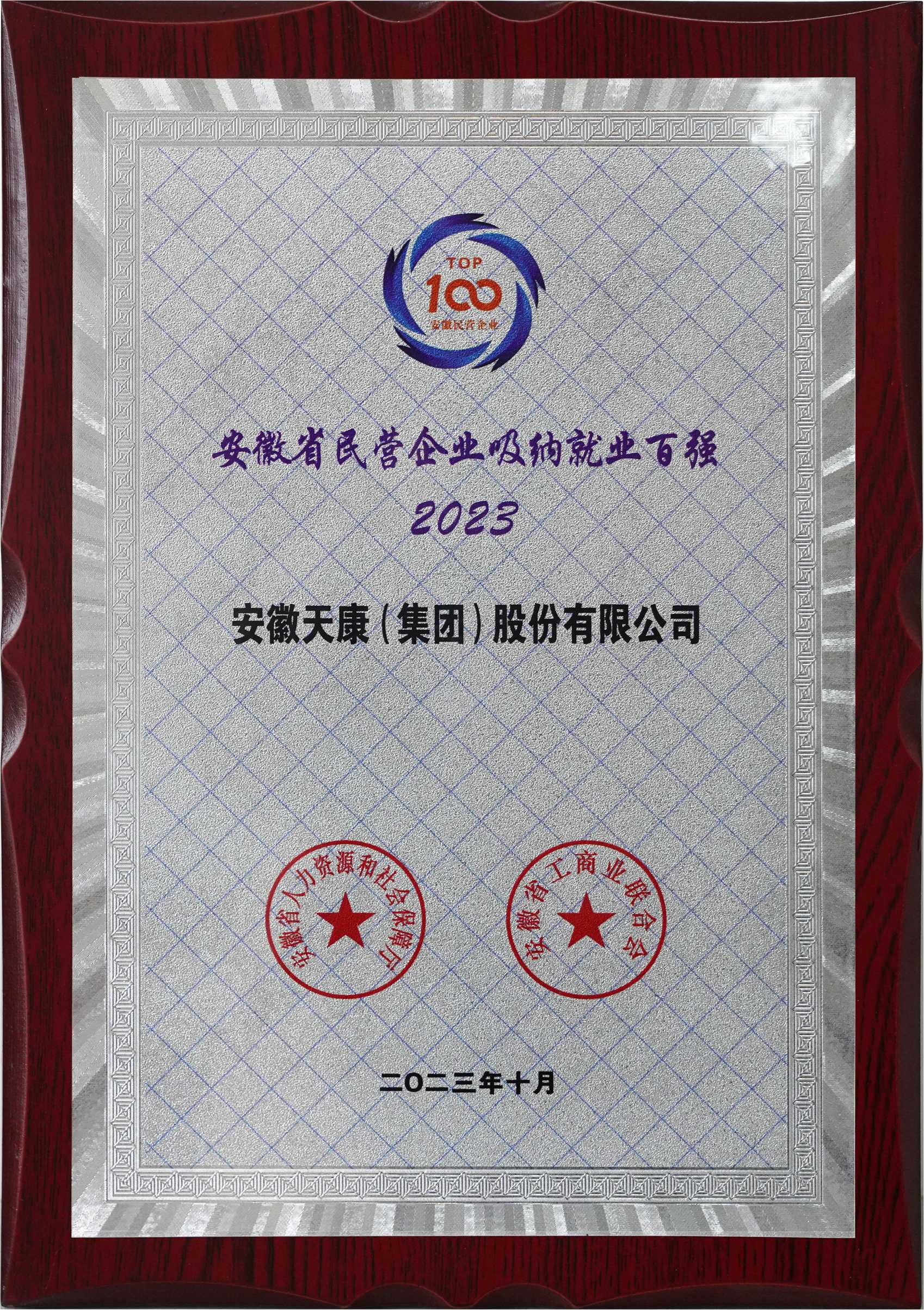 2023年安徽省民營企業(yè)吸納就業(yè)百強企業(yè)