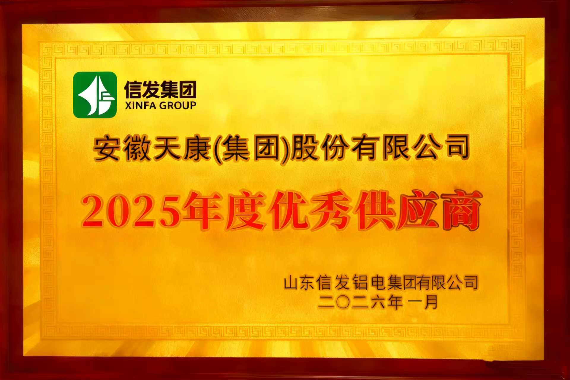 2026年1月，信發集團2025年度優秀供應商-牌匾